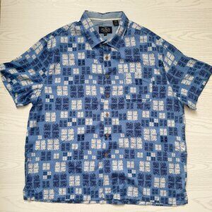 Nat Nast Men's Shirt Size XXL Blue Silk Cotton Button Up Short Sleeve Casual